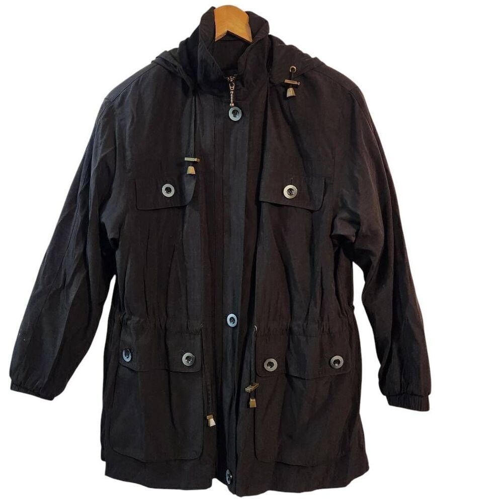 Vintage Charles Klein Rayon blend jacket removable‎ hood black XS
